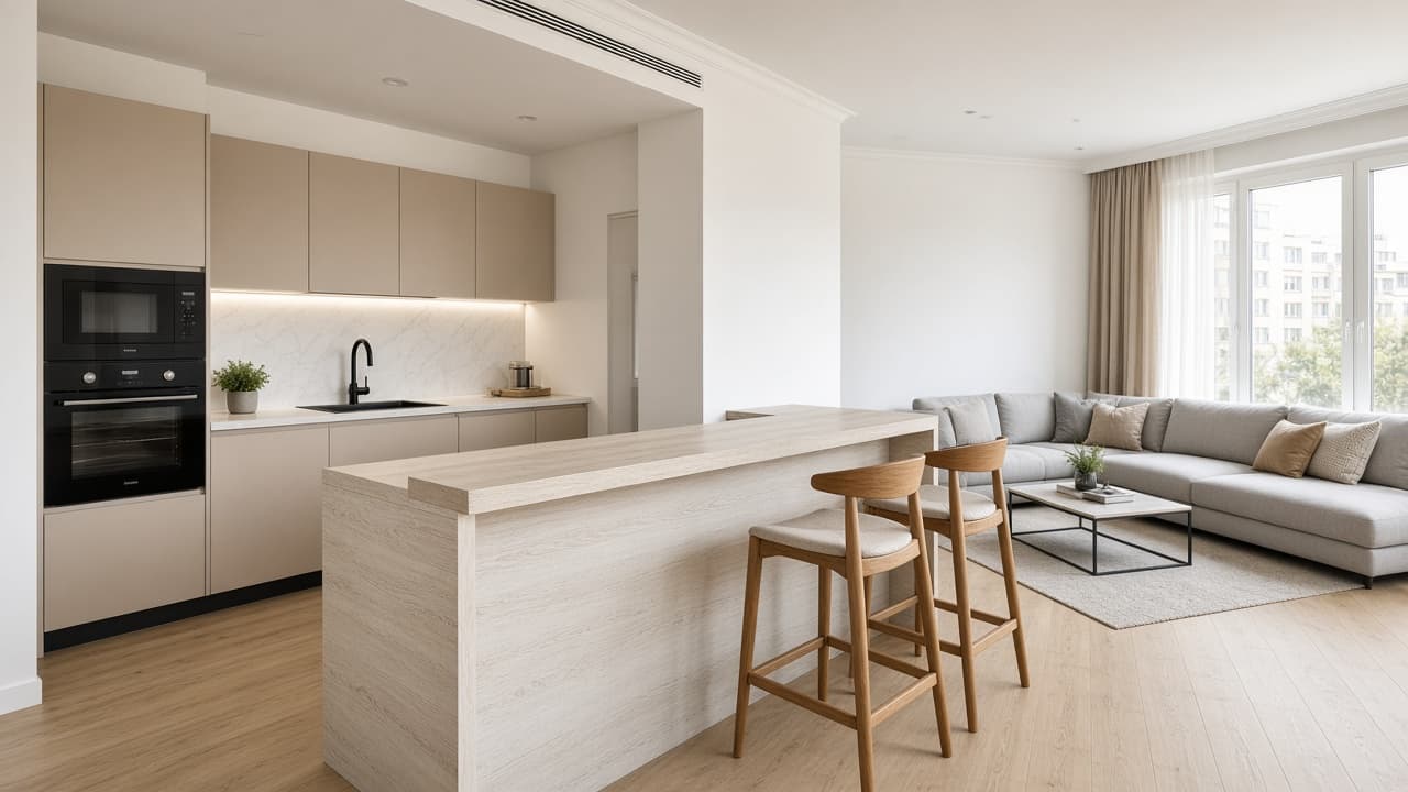 Kuchnia otwarta na salon: kuchnia loft, powyżej 20 m², z półwyspem