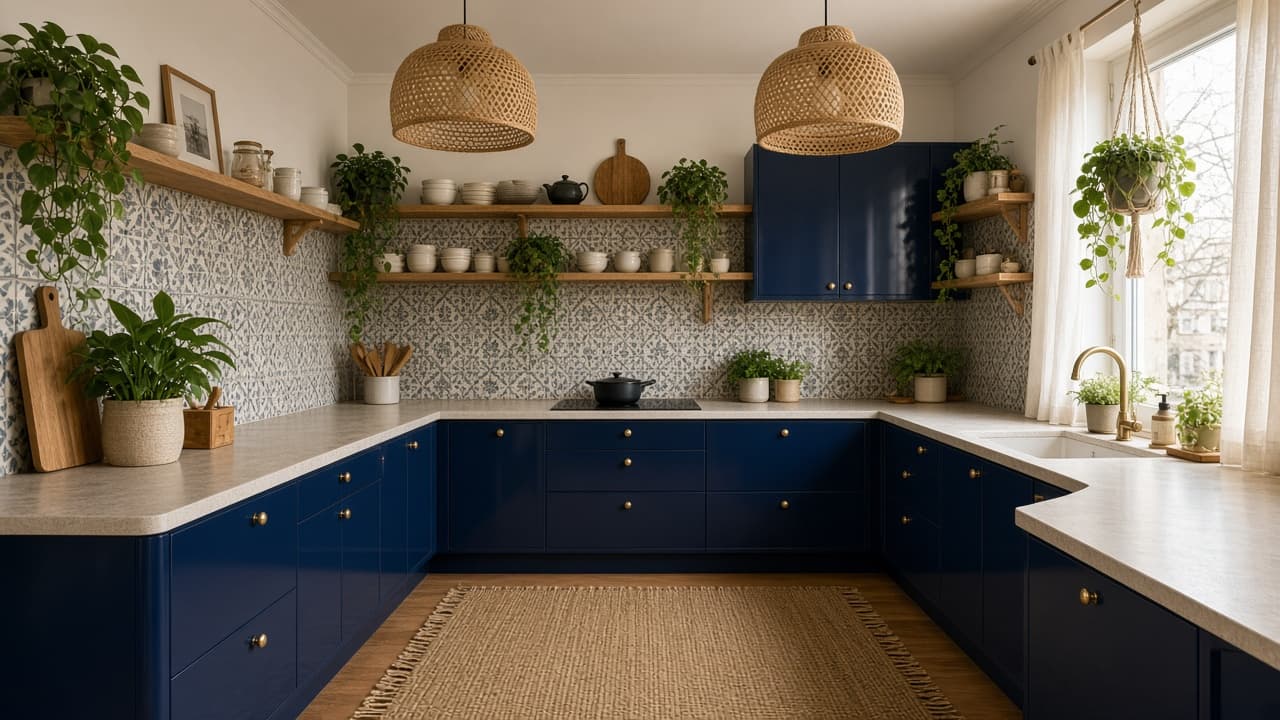 Kuchnia w kształcie litery U: kuchnia boho, 9–12 m², na planie litery U