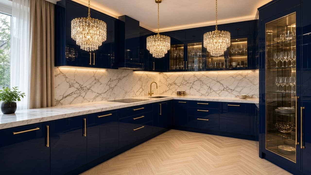 Kuchnia glamour: kuchnia glamour, 12–20 m², na planie litery L